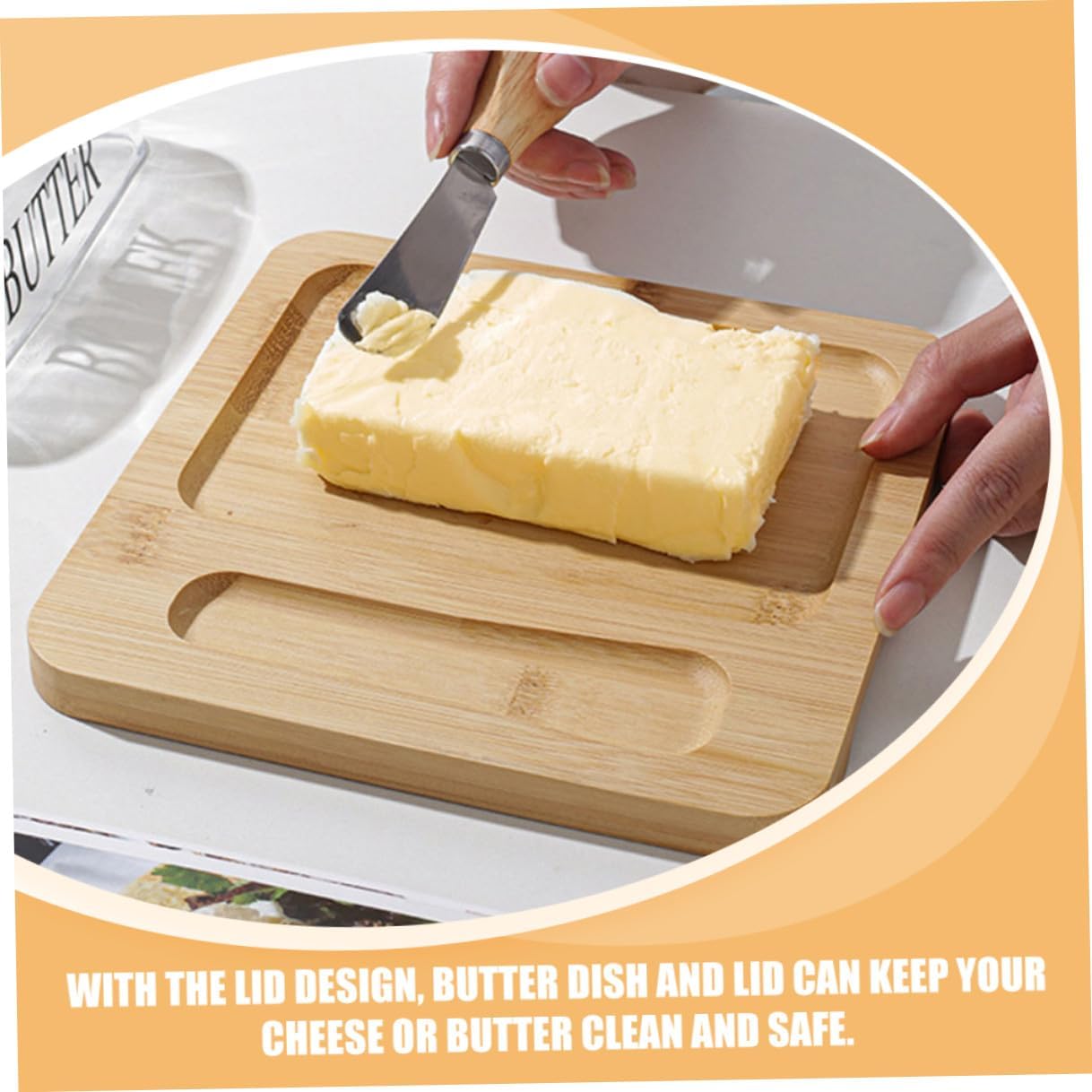 Uonlytech Butter Dish with Glass Dome Lid and Cutter Nordic Style Butter Storage Container for Refrigerator and Countertop Preserve Freshness Cheese Desserts and Snacks Reusable Serving Tray