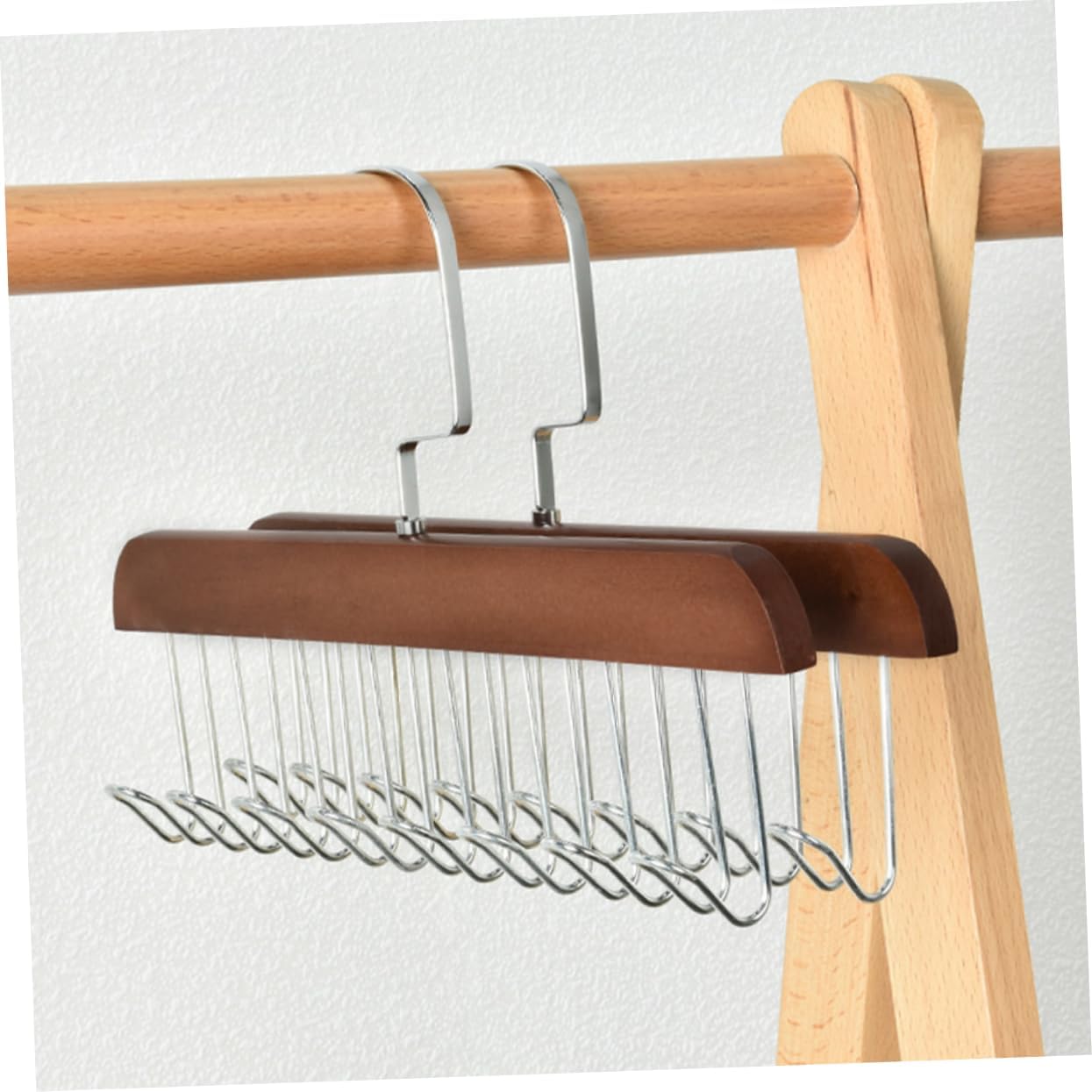 2Pcs Vintage Closet Organizer Hanger with Hooks Multi Functional Storage Rack for Ties Scarves and Accessories Design Space Saving