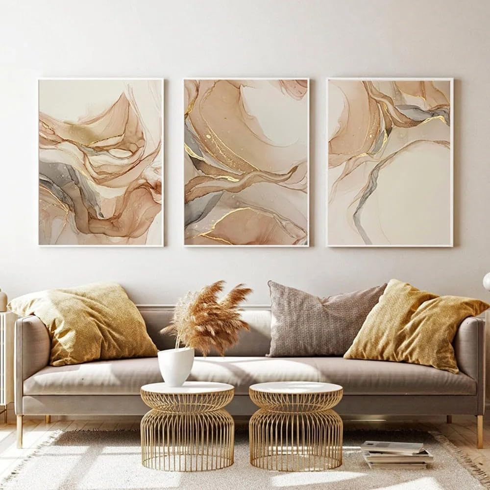 WUHBCZ Art Pictures-Modern Abstract Beige Gold Marble Posters Nordic Wall Art Canvas Painting Print Pictures Living Room Interior Kitchen Office Home Decoration-50 * 70cm/3PCS (No Frame)