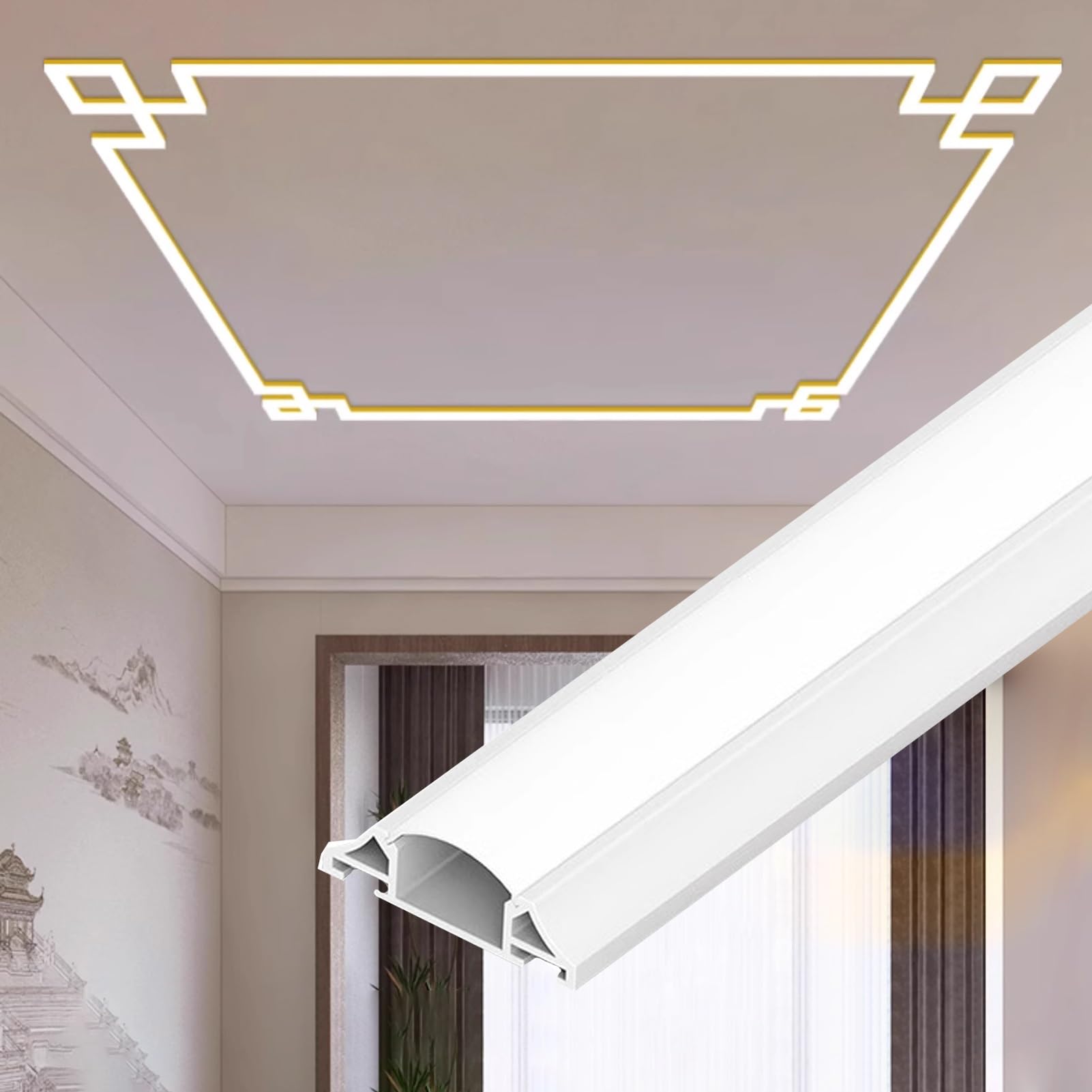 Jievmrs Led Channel Chinese Style Led Channel for Ceiling, Crown Moulding Led Indirect Lighting Channel for Decor Ceiling, Aluminum Led Profile Led Light Diffuser(White,19.7ft/6m)