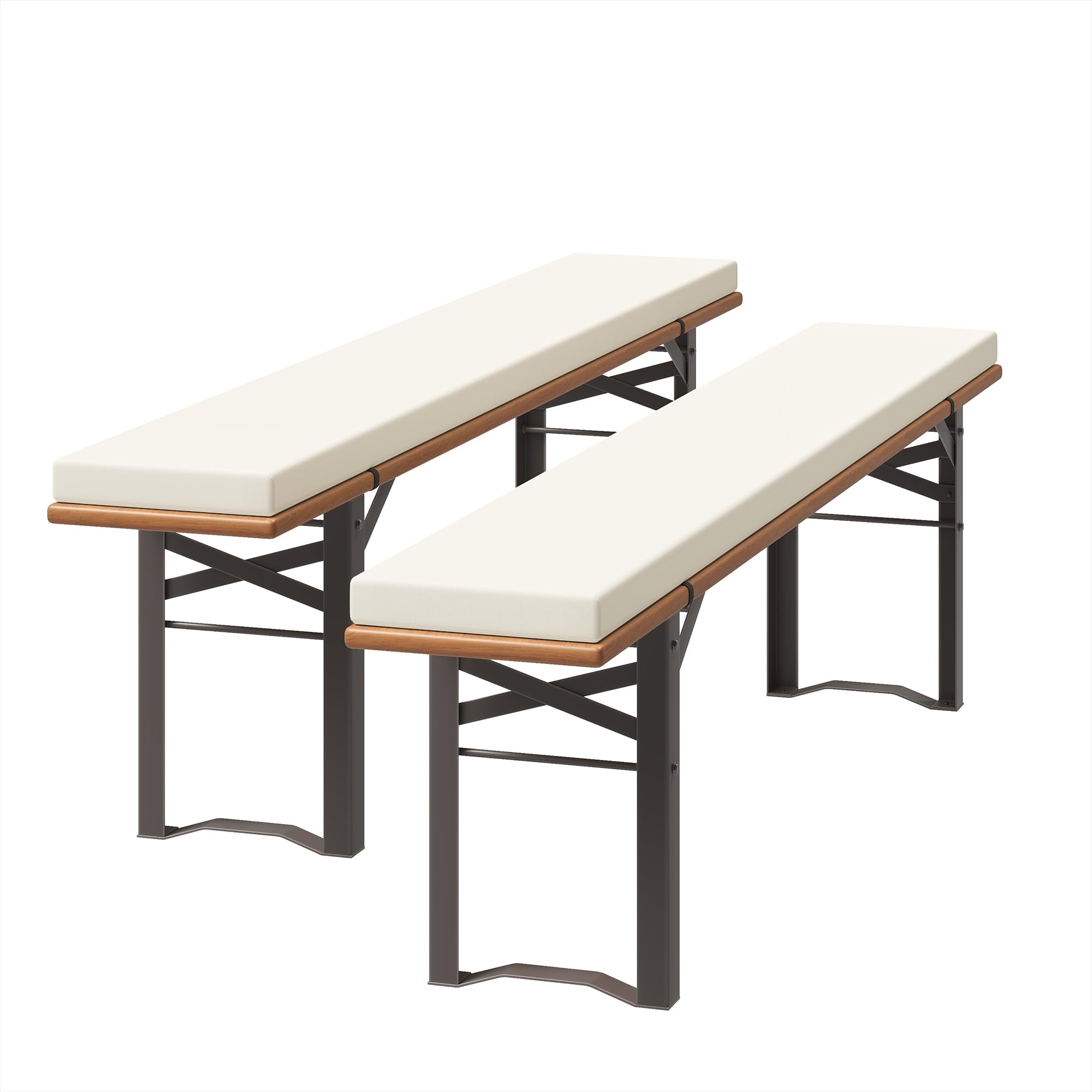 UDPATIO 2er Set Bierbankauflagen mit Bezug 180 x 25 x 4 cm,XL Waschbare auflagen bierzeltgarnitur für Partyzeltgarnitur(Beige, wasserdicht)