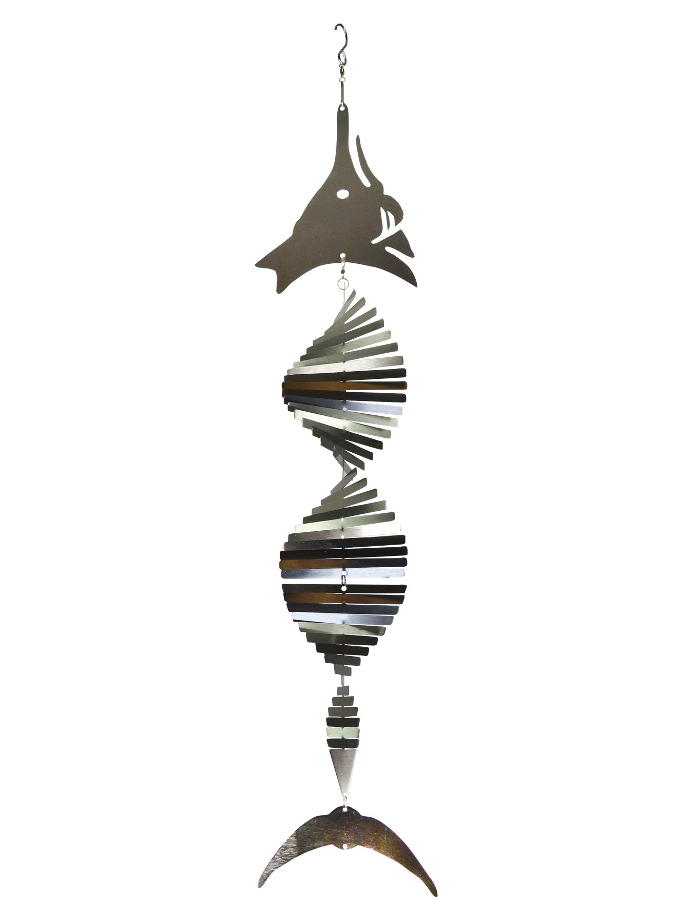 In the Breeze Fish Shimmer Helix Hanging Wind Spinner, Stainless Steel, Marlin,7062