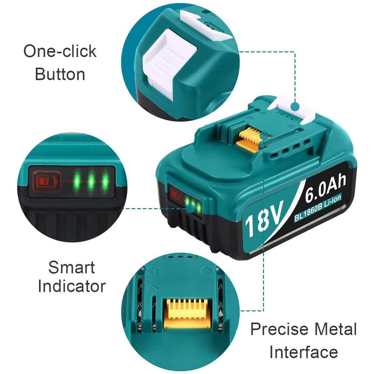 Batteria di ricambio per Makita da 18 V con indicatore LED BL1860 BL1850 BL1830, perfettamente compatibile con caricabatterie Makita da 18 V e strumenti di alimentazione senza cordless (6000
