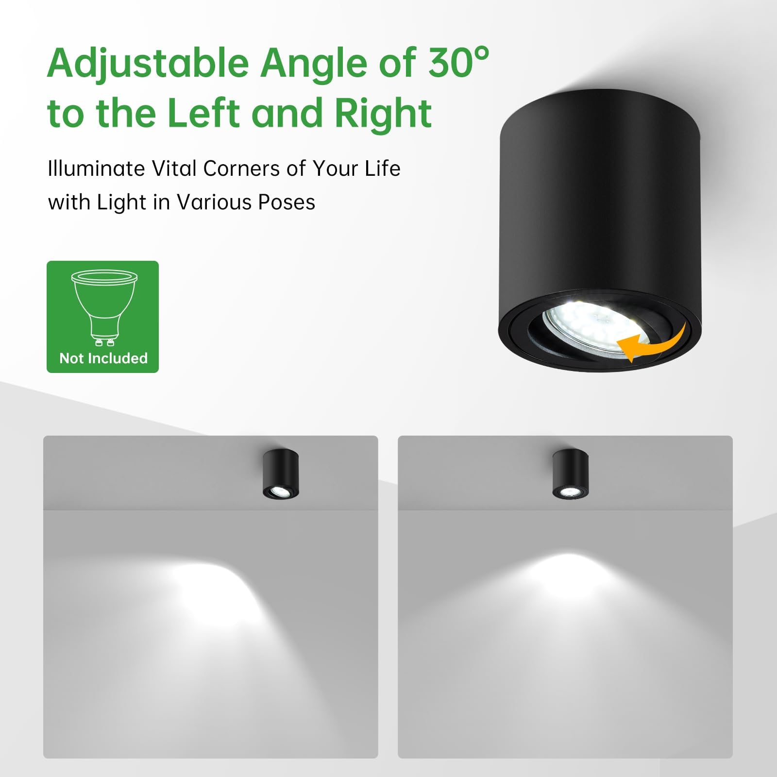 HOMEOW Lot de 8 Spots de Plafond Noir, Spot LED en Saillie Orientable, avec Douille GU10, Spot plafonnier en Aluminium, Ø80x85mm Plafonnier Spot pour Modules GU10, Rond