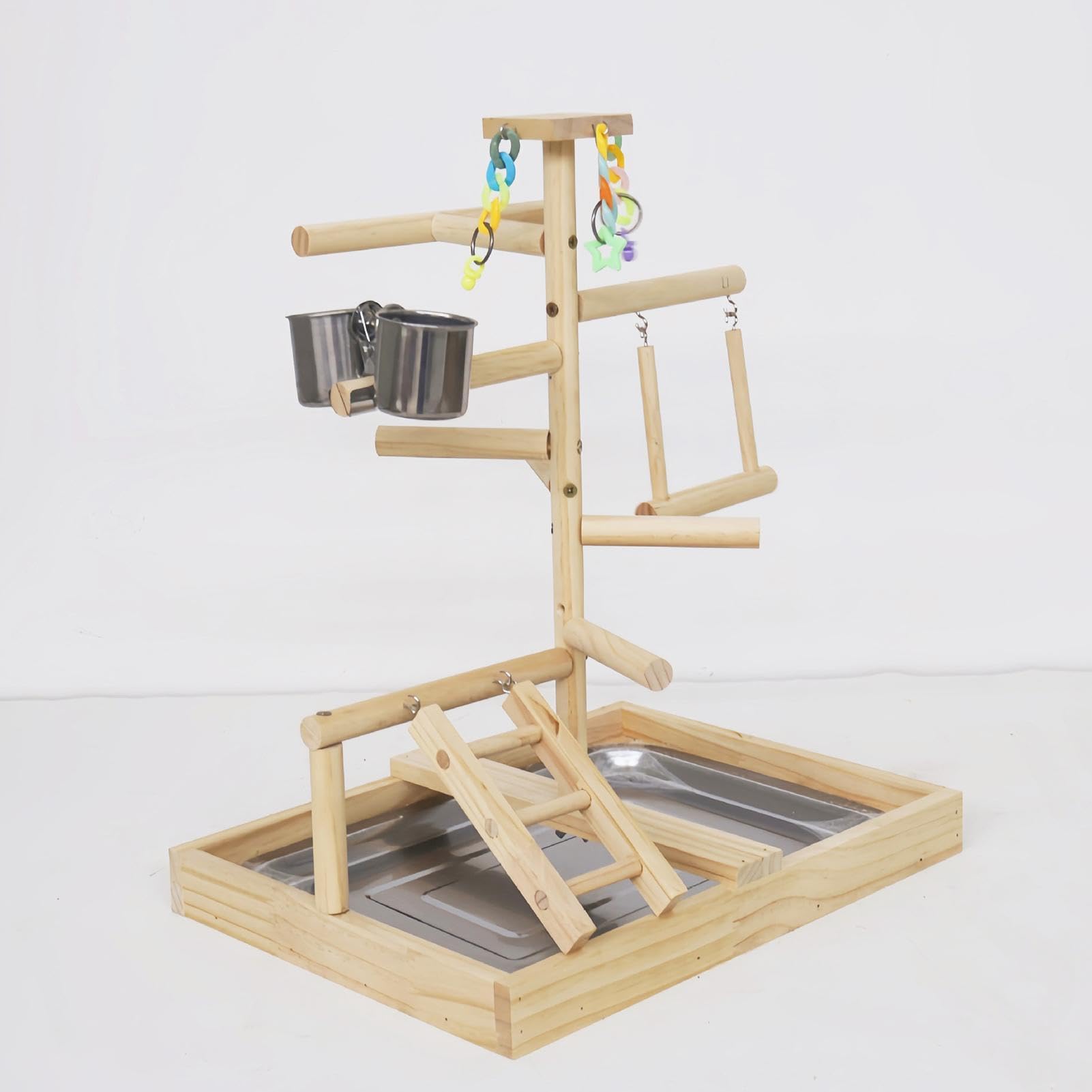 Aire de jeux pour perruches à l'intérieur de la cage, perchoir à oiseaux | pour cage – Conure en bois naturel, balançoire pour inséparable, poteau central