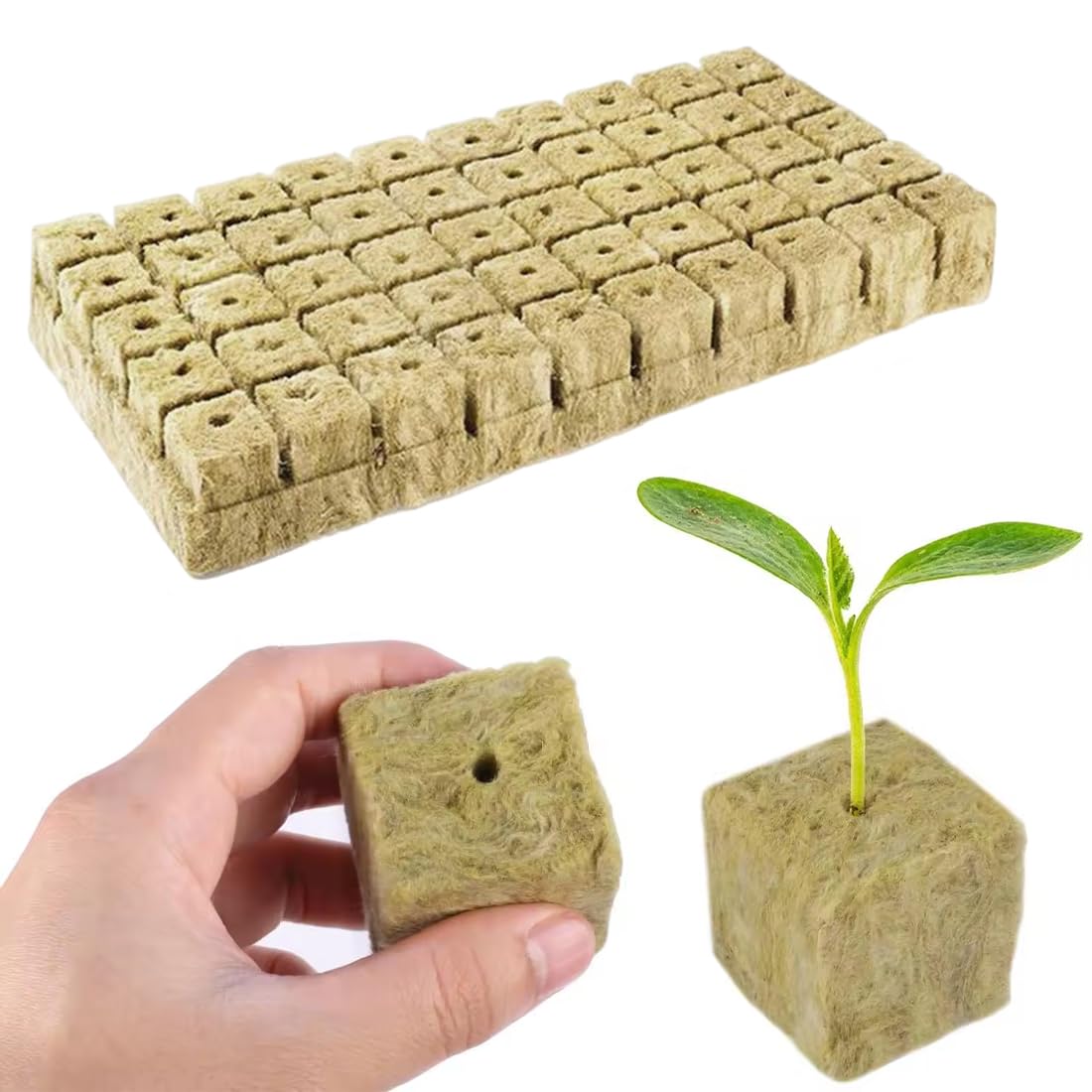 GXGM 50 Piezas Cubos de Lana de Roca, Cubos De Cultivo Hidropónicos, Jardín Cubos De Cultivo Hidropónicos para Siembra, Plantación, Hidropónica, 2.5 x 2.5 x 2.5 cm