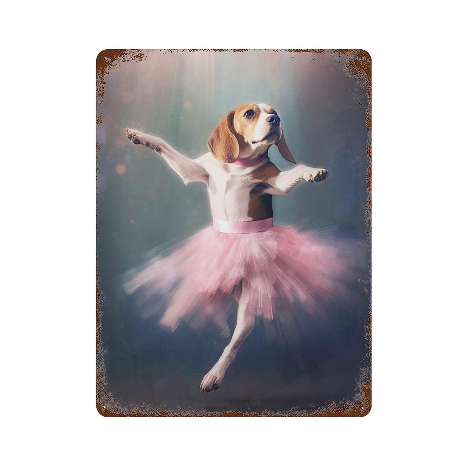 Distressed Metal Wall Sign Beagle Ballerina 15.7"x11.8", Decorative Metal Wall Art for Farmhouse, Kitchen And Entryway Decor