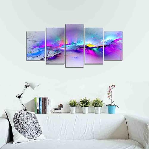 Miniatura 2 de Wieco Art Changing Colors Giclee Canvas Prints 5 panels Modern Artwork Landscape Pictures to Photo Printed on Abstract Canvas Wall Art for Home