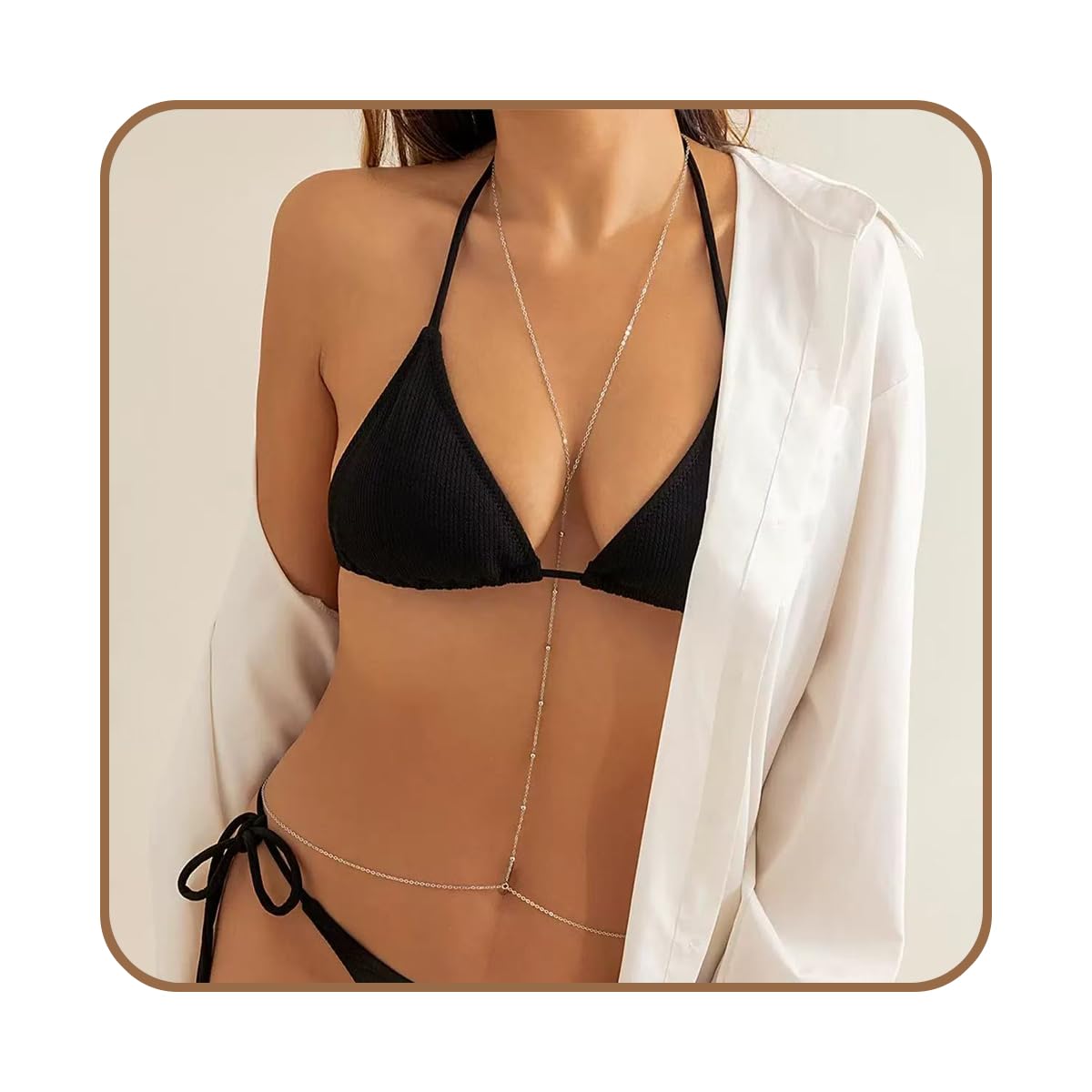 Gold Sexy Body Chains for Women, Body Chain Belly Chain Silver Gold Waist Chain Body Chain Layered Copper Beads Crossover Bikini Bra Body Chain Summer