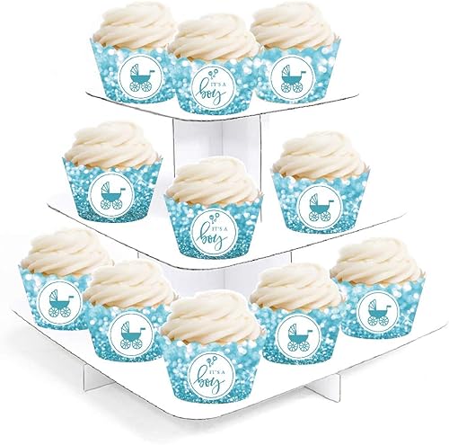 Andaz Press Glitzy - Decoración para cupcakes con purpurina azul bebé, es un niño! Gráfico de sonajeros de bebé, paquete de 24, no purpurina real