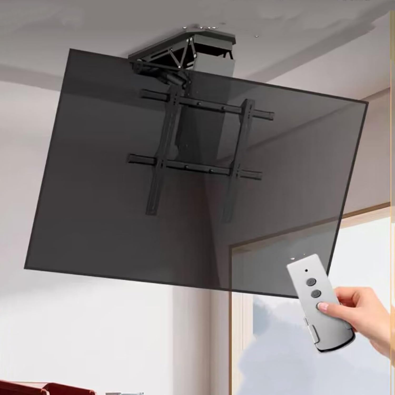 7UIYgtyO LNNW Adjustable Ceiling TV Mount Bracket, Motorized TV Mount for 50-90 Inch TVs, Hidden Drop Down TV Lift With Auto Lifting TV Wall Bracket