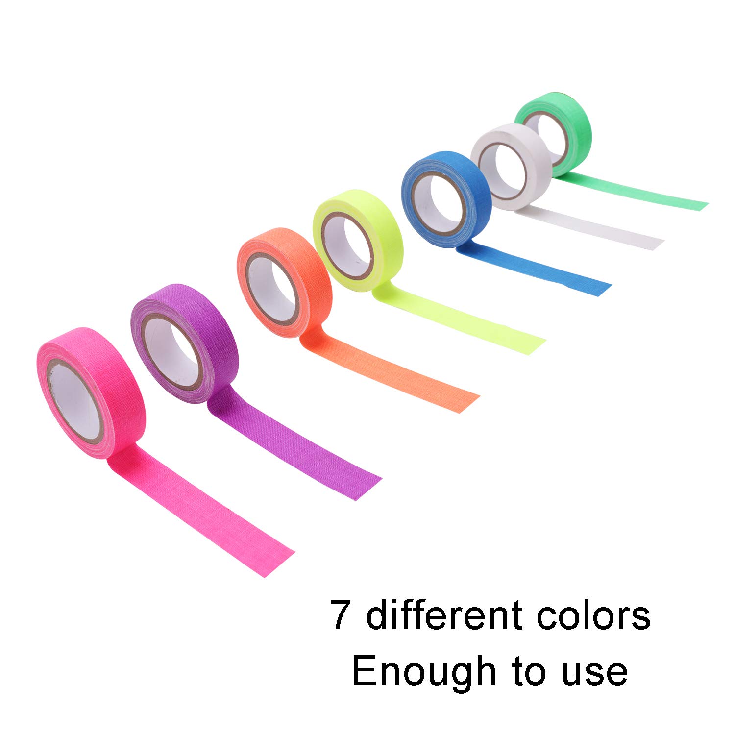 7-Pack UV Blacklight Reactive Tape, Messar Fluorescent Cloth Tape Neon Gaffer Tape Set, Super Bright Glow Party Tape for Glow Party Supplies (7 Colors) (15mmX5M)