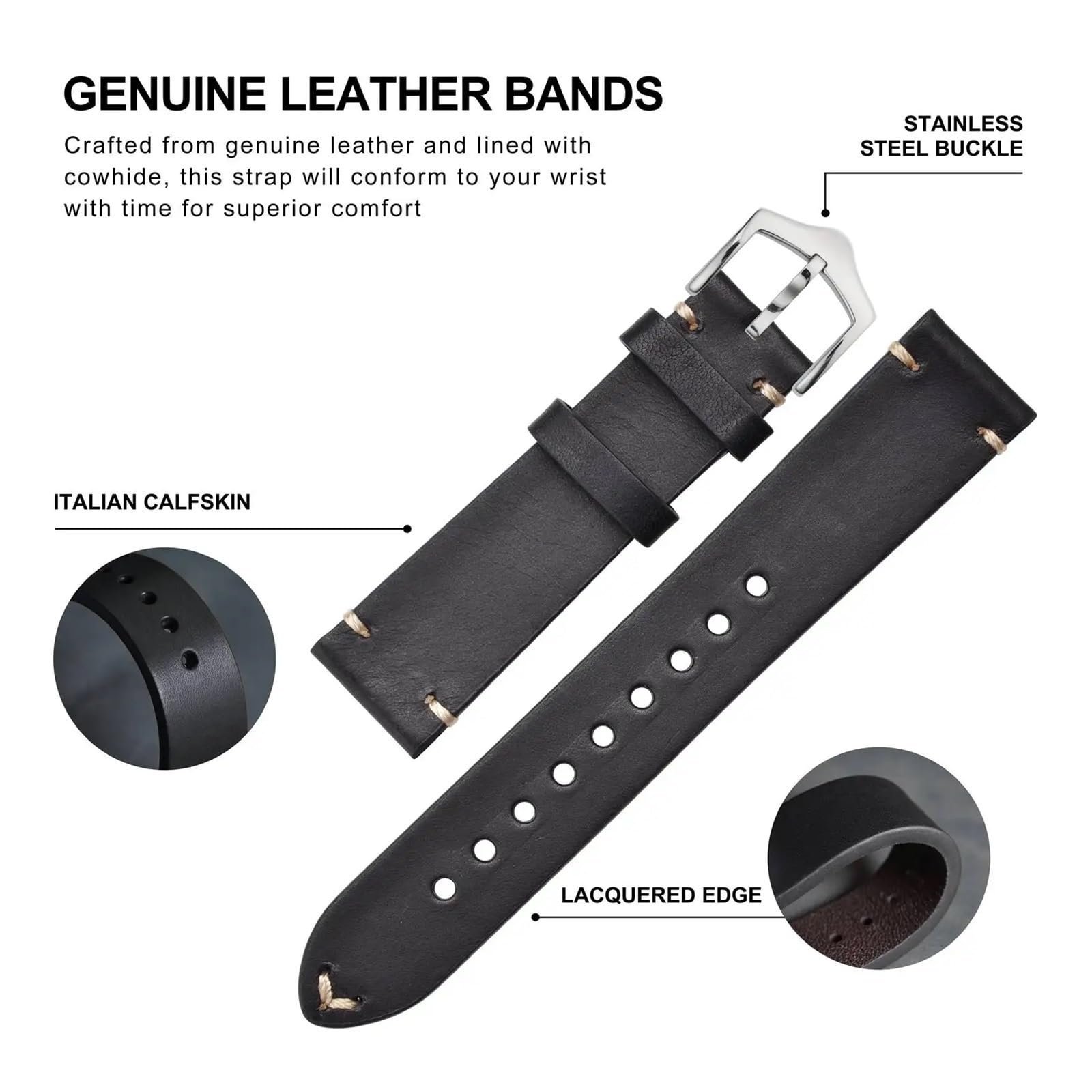Crazy Horse Leder Echtes Rindsleder Uhrenarmband 20mm 21mm 22mm 23mm 24mm Armband für Herren Armband