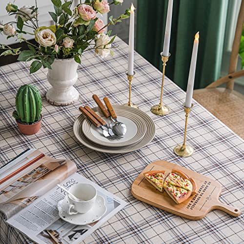 Neelvin Rustic Rectangle Plaid Thick Tablecloth Cotton Linen Table Linens Tablecloths Waterproof Wrinkle Free Table Cover For Kitchen Dinning,55"X55",4 Seats #TOP2