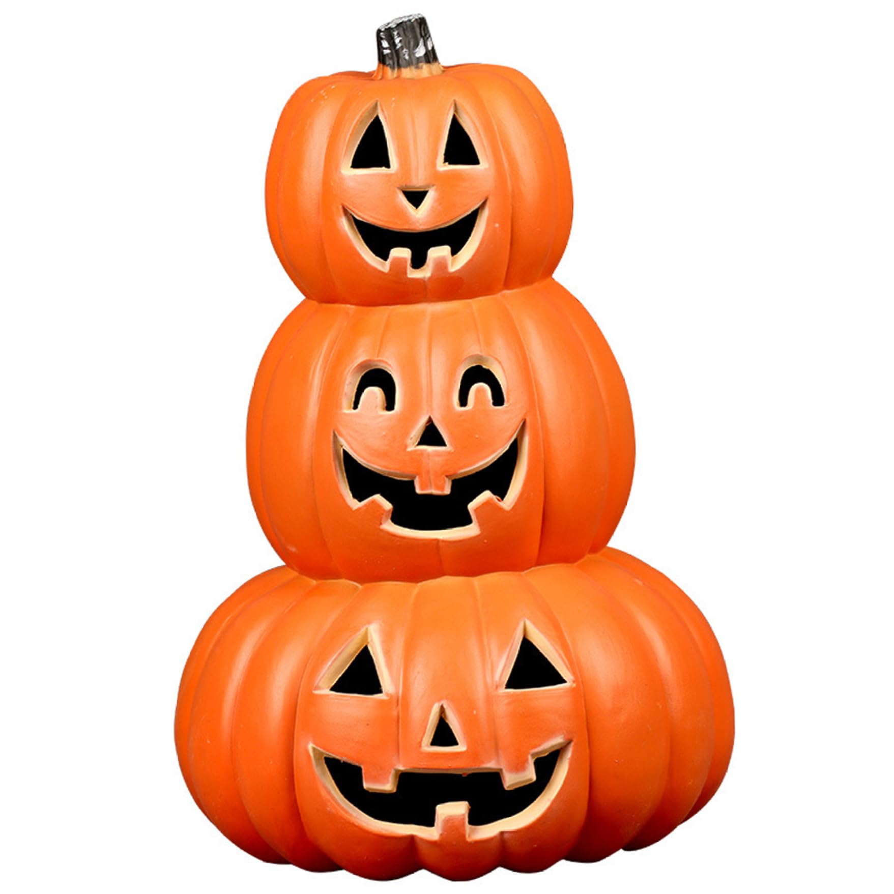 Monwssoe Halloween Decor, Halloween Pumpkin Lights 14x8 3-Pumpkin Stack Lights, Hallow-Out Pumpkins Led Light-Up Plastic Lantern for Indoor Outdoor Party Decor