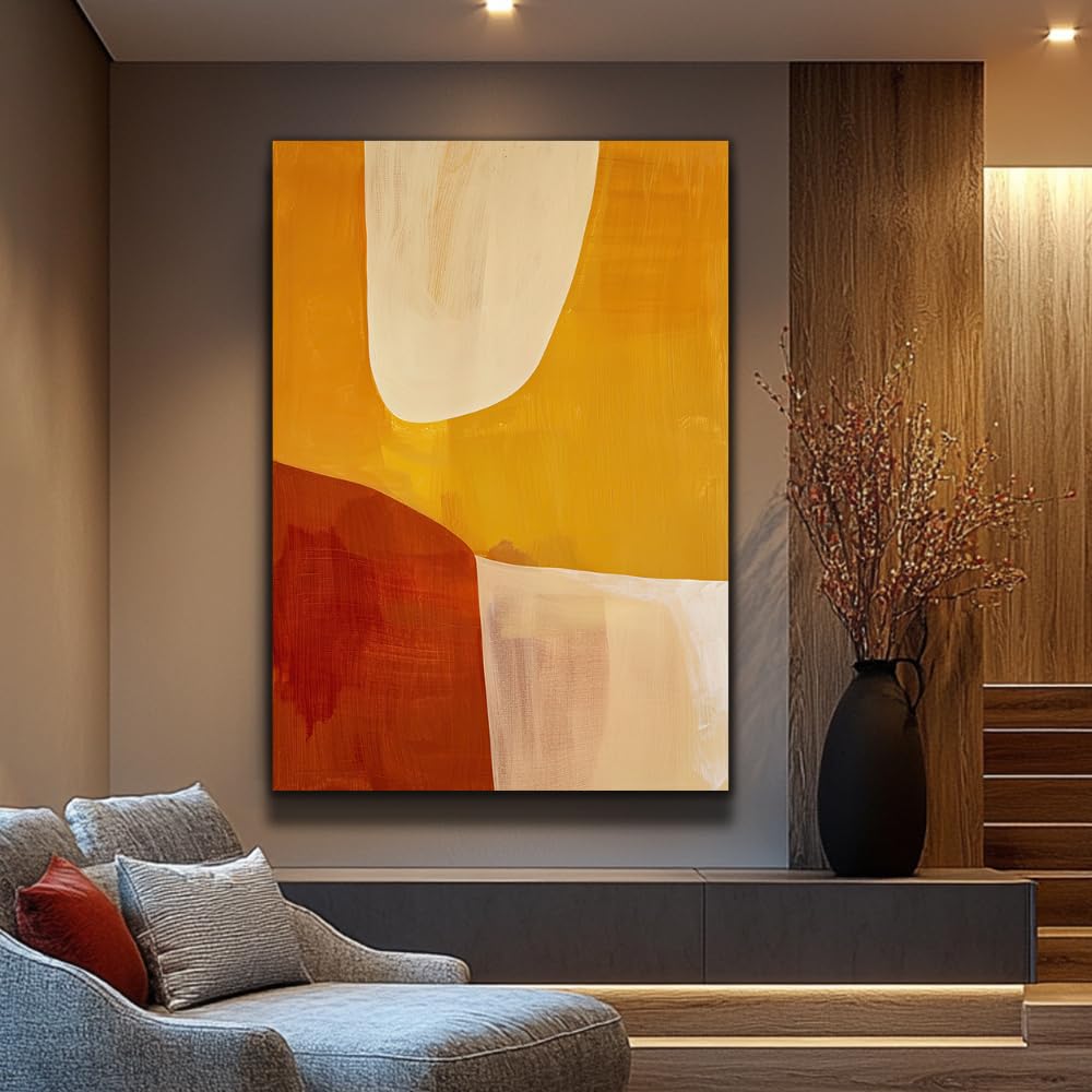 IHHGNB Abstract Oil Painting Modern Square Wall Art with Warm Orange Beige Tones Textured Unframed Canvas Artwork Home Decor(60x80cm(24x31in)/No frame)