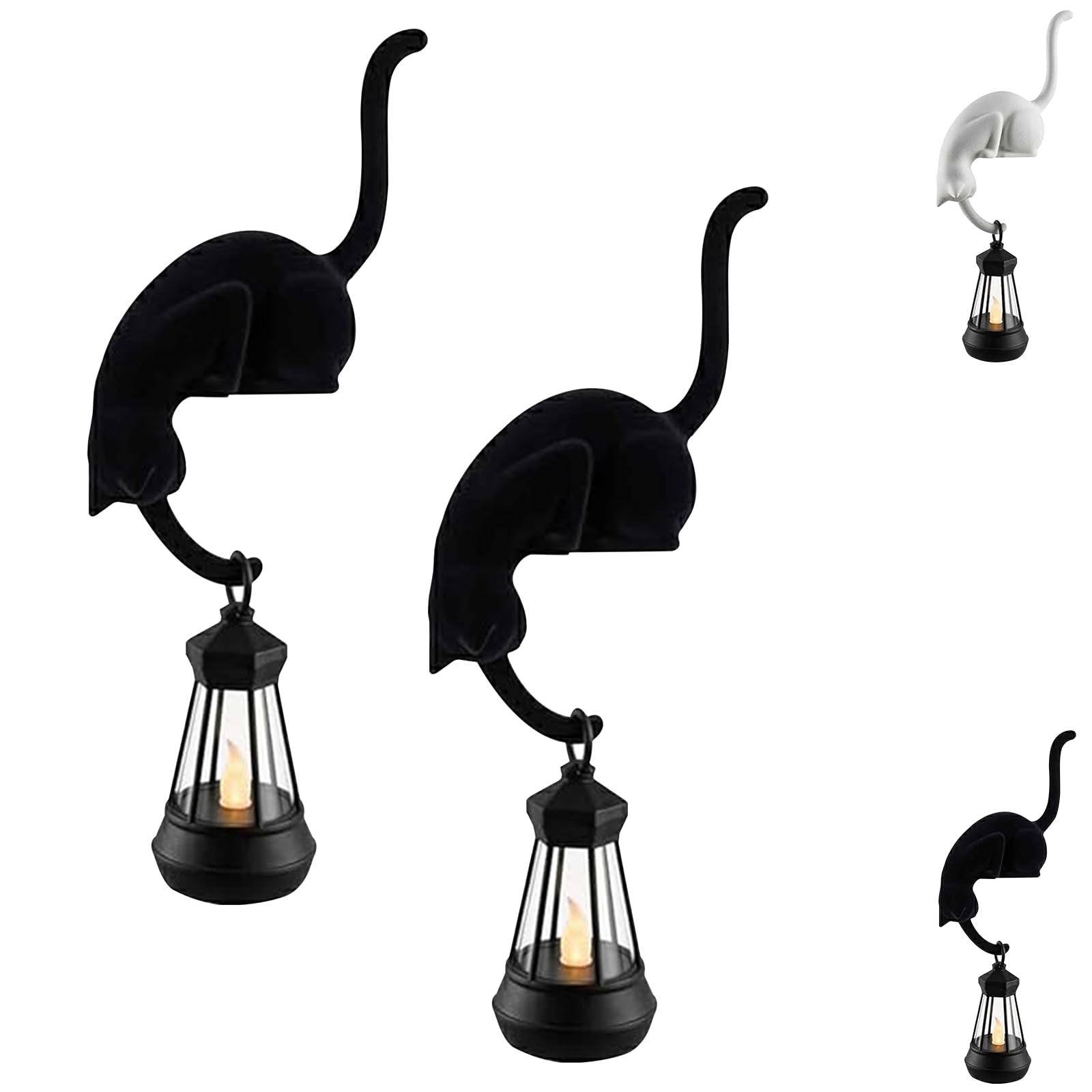 Cat with Lantern Shelf Decor, 3D Printed LED Hanging Cat Figurine, Retro Style Night Light for porches patios and Bookshelves, The Ideal Gifts for Cats Lovers ，D