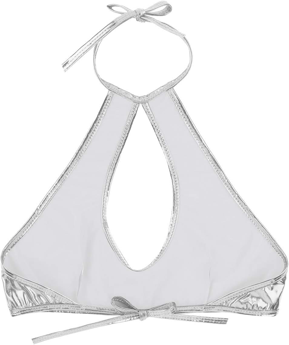 iiniim Women's Sleeveless Backless Metallic Leather Halter Bra Vest Tank Crop Tops