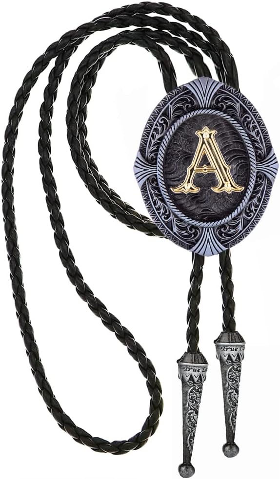 HUABOLA CALYN Vintage Bolo tie for Men Western Cowboy Native American Initial Letter ABCDJMR to Z Costume Bolo ties for Women - Image 3