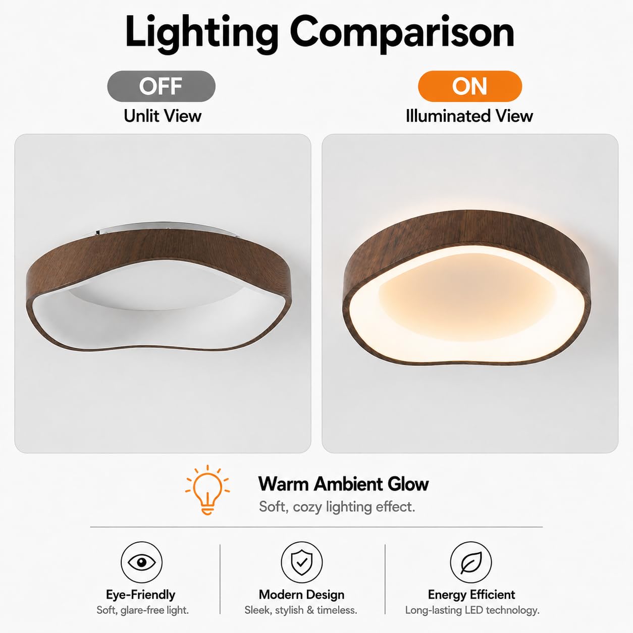 Alpinaluz Plafón LED de Techo Ondulado 36W CCT 40 cm Efecto Nogal | Tres tonos seleccionables, difusor acrílico opal y perfil irregular para salón, dormitorio, comedor, pasillo y oficina