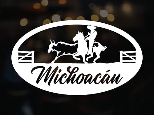 Pegatinas de vinilo de Michoacán México, Coleadero Charreada Rodeo para carros Diseño Charro de México, Calcomanias para Trocas y Carros (6 x 3.5