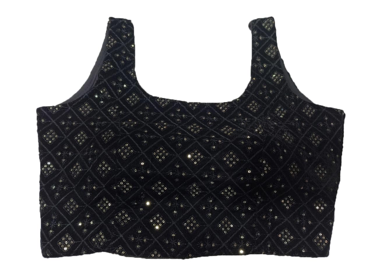 Pujia Mills Women's Velvet Checkered Sleeveless Regular Blouse (Pm B Megha 1 Black 36
