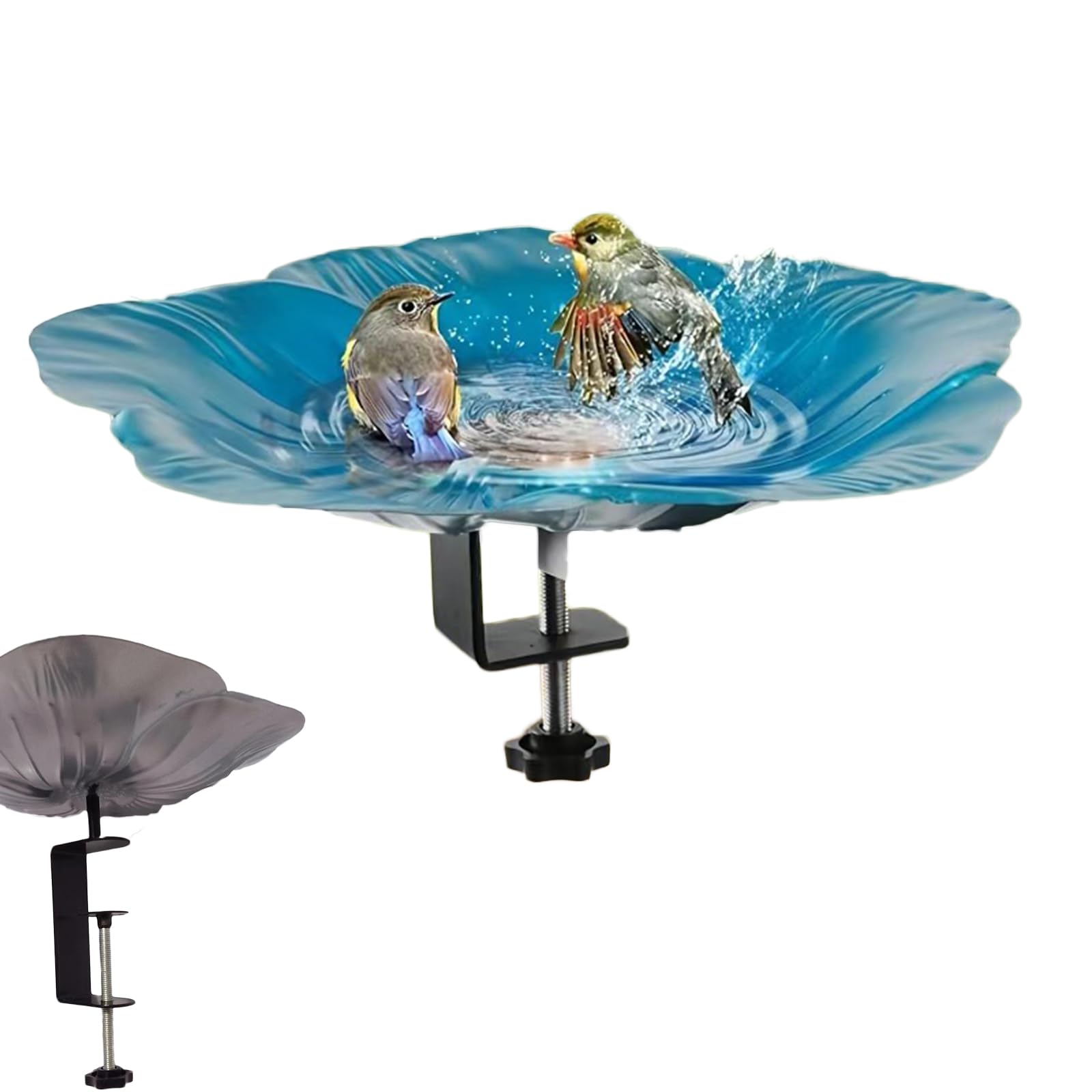 Abbeveratoio per uccelli in piedi blu – 32 x 32 x 5 cm – Abbeveratoio da giardino – per esterni, balcone e soluzione resistente al gelo e all'inverno – in metallo – Un ottimo regalo per gli