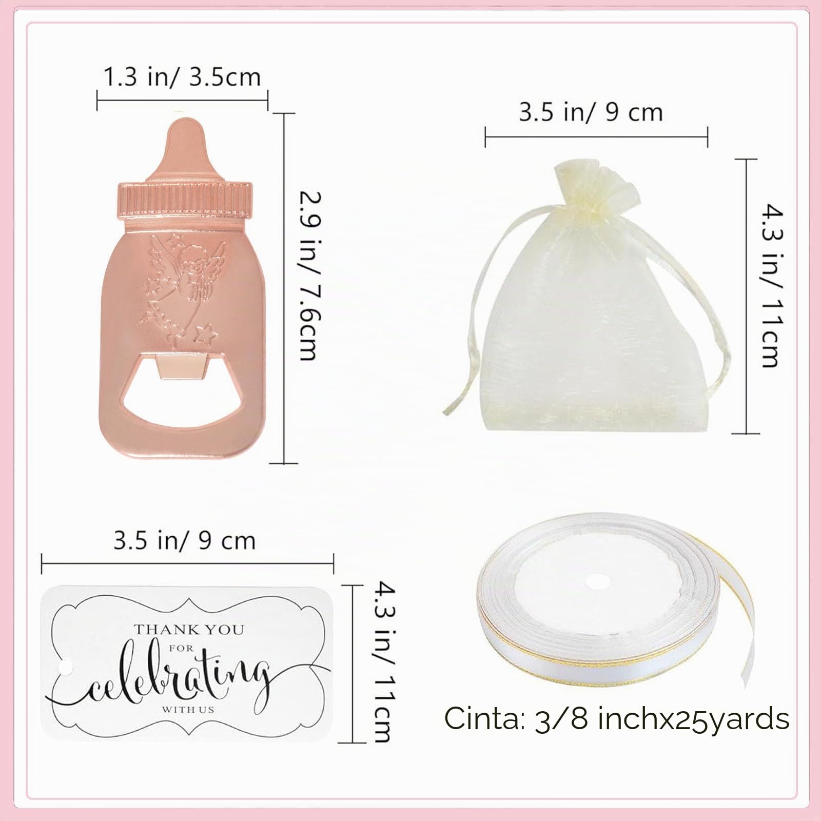 Aokbean - Abrebotellas para boda, mini divertido con pequeño Tasch Baby Shower, revelaciones de género, bautizo, cumpleaños, Acción de Gracias, caramelos (rosa dorada)