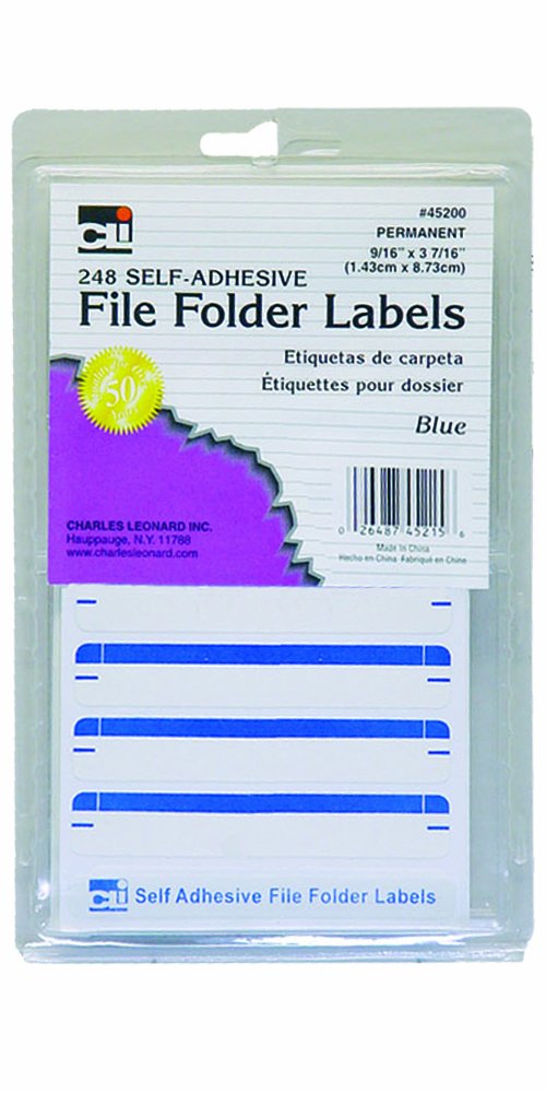 Charles Leonard Inc. File Folder Labels, 0.56 x 3.43 Inches, Blue, 248/box (45215)