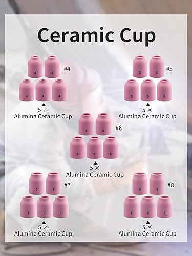 Miniatura 9 de Alffun - Kit de accesorios para linterna TIG de soldar, 68 piezas, para TIG PTA DB SR WP 17 18 26, tapa trasera, cuerpo de colete, boquilla de