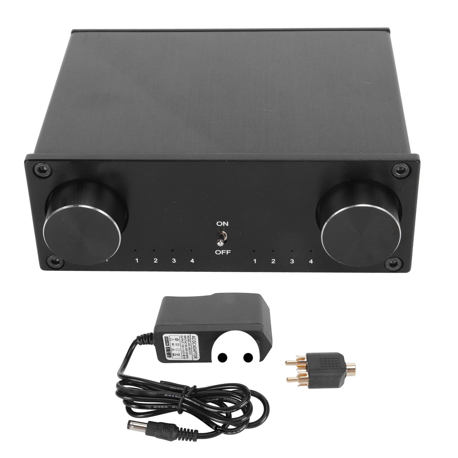 Conmutador de Sonido HiFi, Conmutador de Fuente de Señal de Sonido sin Pérdidas de Doble Canal 4 en 4 Salidas con Enchufe Chapado en Oro, Conmutación Silenciosa (Enchufe de