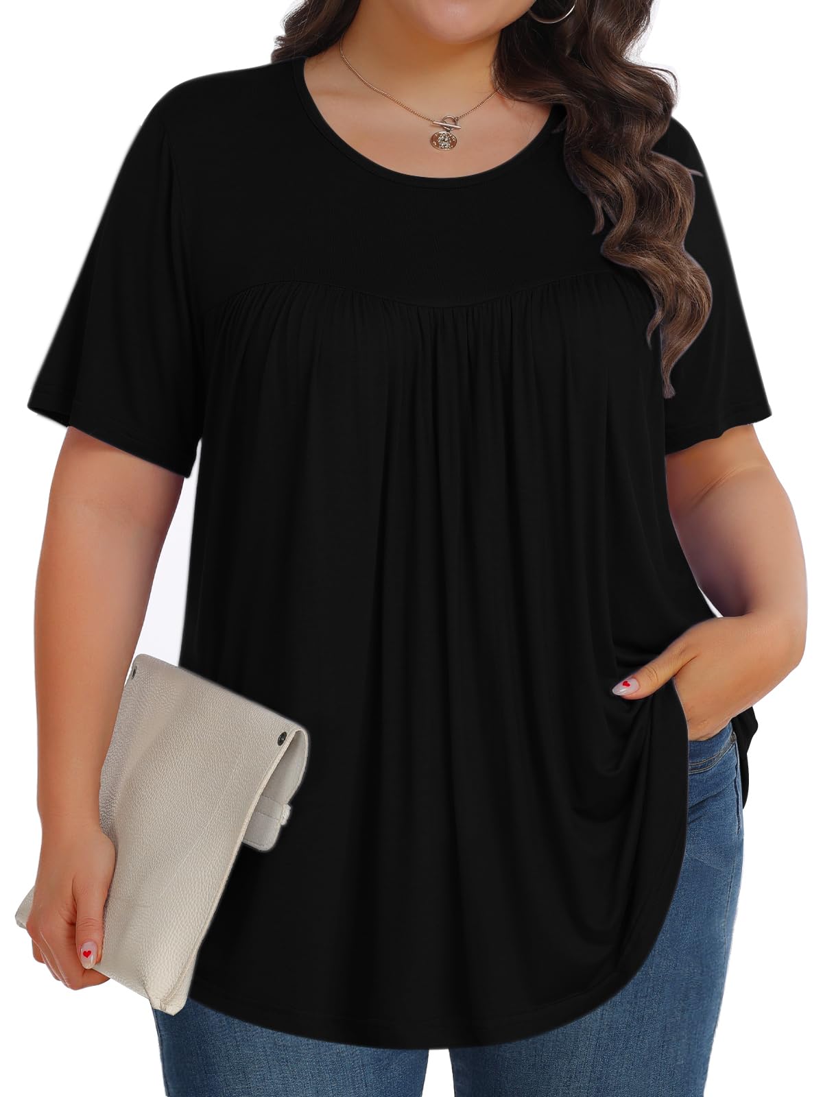 Tencede Womens Plus Size Tops Shirts Short Sleeve Crew Neck Tunic Casual Soft Clothes 1X-5X