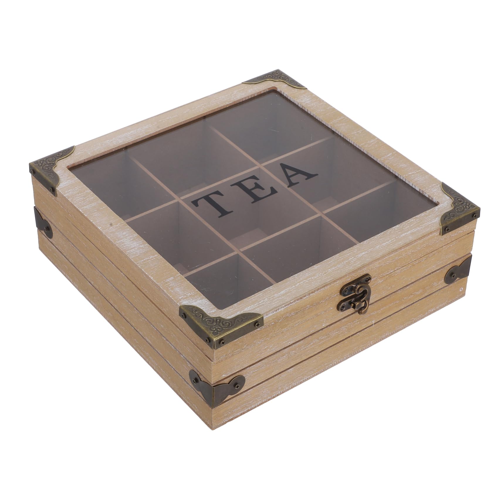 MAGICLULU Teebeutel-aufbewahrungsbox Aus Holz Mit Mehreren Fächern Und Glasdeckel Teetrinkbehälter Für Teebeutel Tee-Organizer Für Küche Oder Schrank