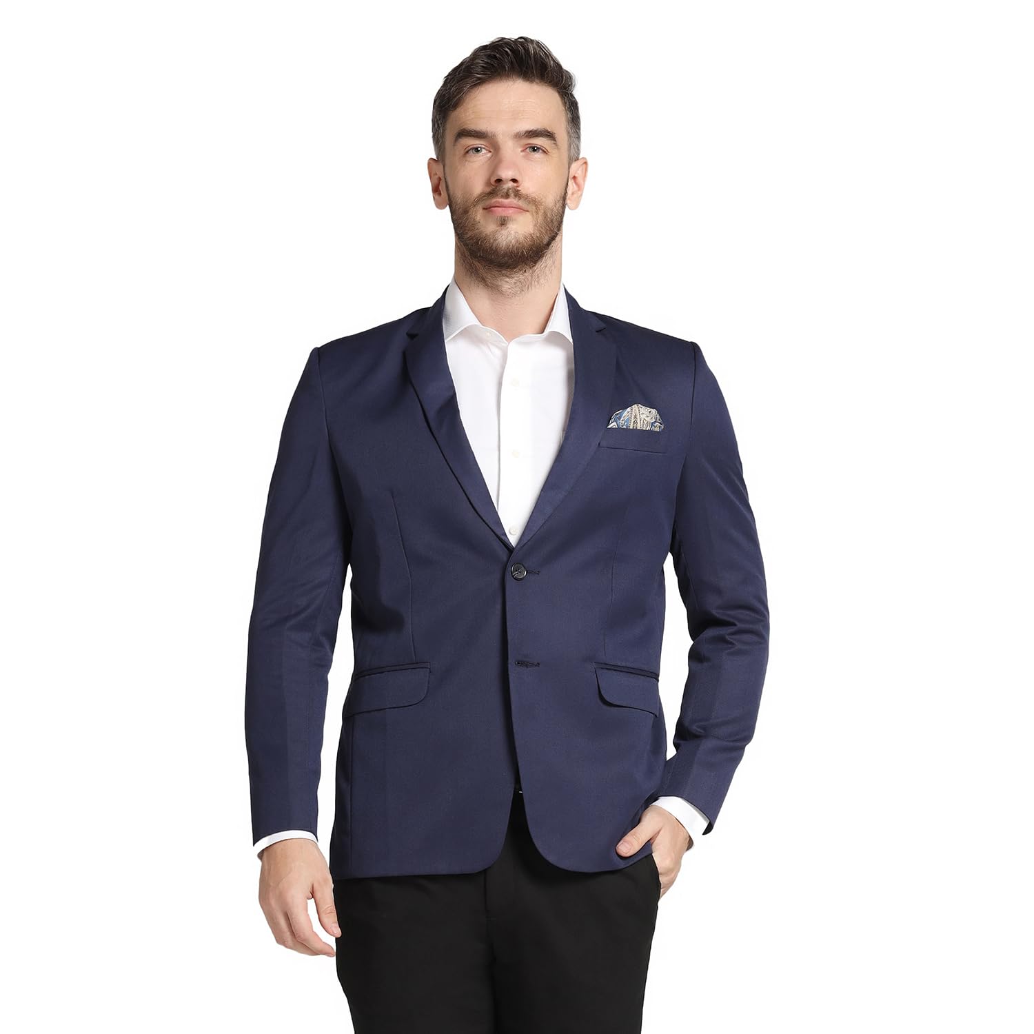 Blazer for Men | Cotton Blend Slim Fit with Notched Lapel and Side Vents-image-4
