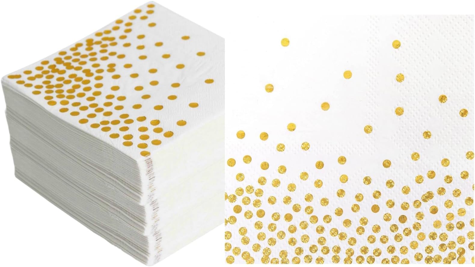 CEILIWEN White and Gold Napkins 100 Pack - 33x33CM Cocktail Serviettes for Kids Party, Birthday