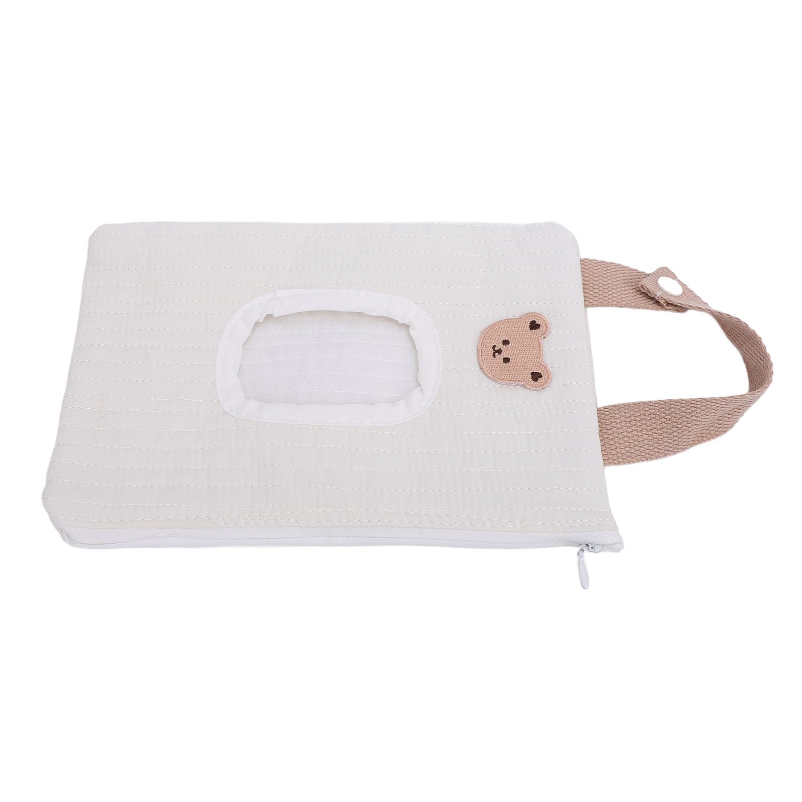 Zunate Travel Baby Wipes Box/Cover with Zipper, Embroidered Cartoon Design, Portable Loop Refillable Wipe Dispenser Bag (White Bear) — view 5