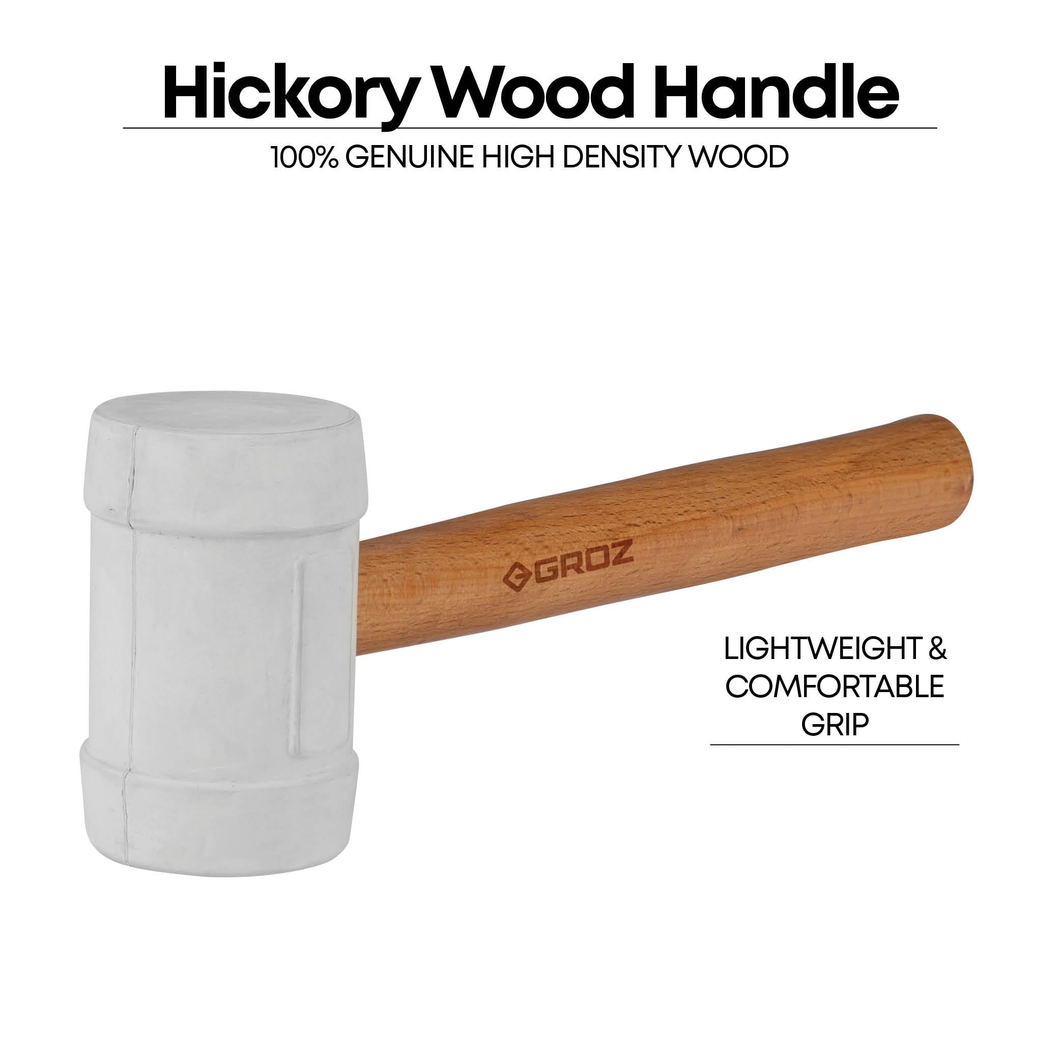 Groz Rubber Mallet (Black) 567gms,14 Inch Hickory Wood Handle | Best for Tiles fitting, Carpentry, Soft hitting Jobs, DIY | MLTR/20B/HW 1