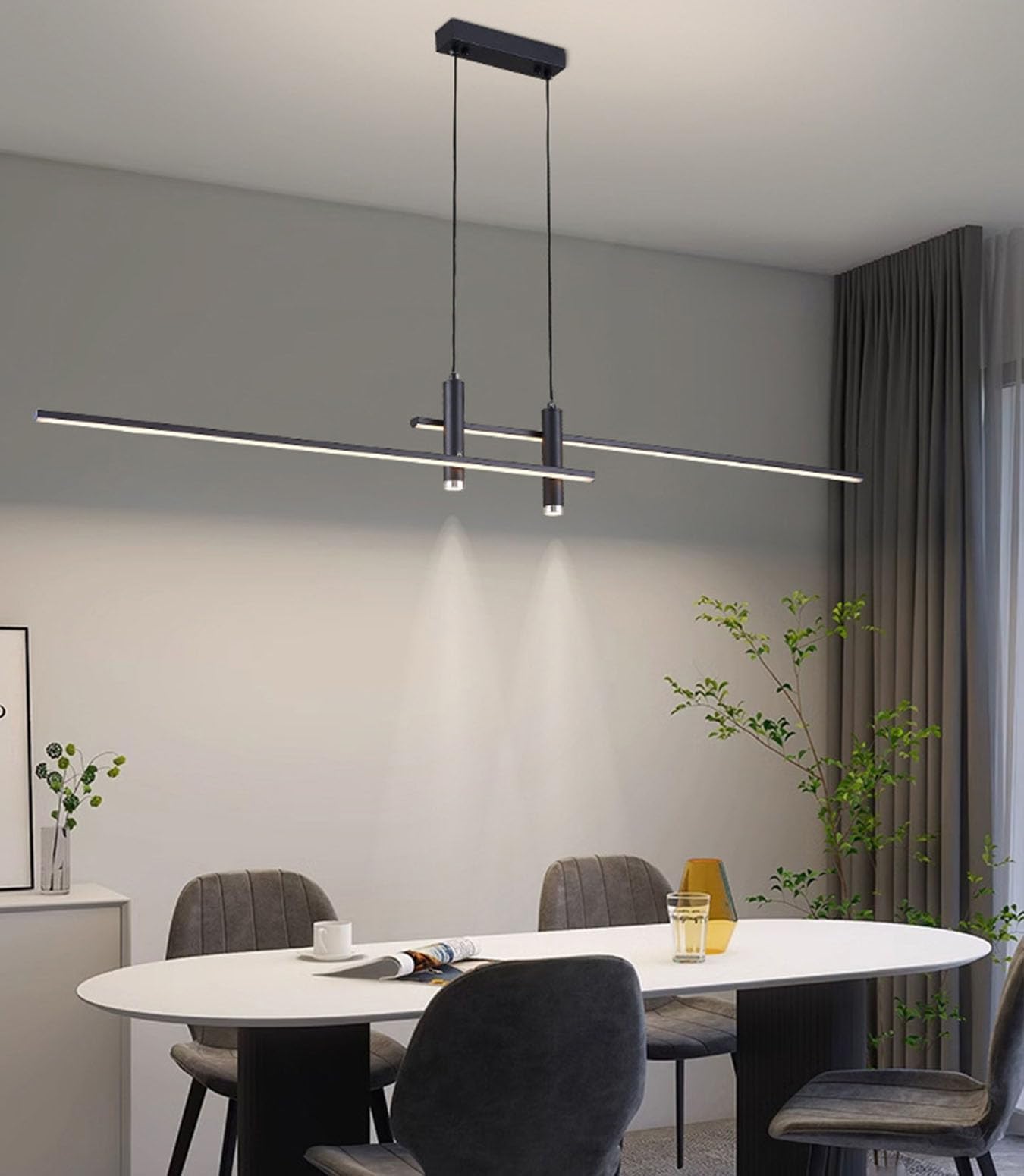 Moderne Pendelleuchte LED Esstisch Esszimmer Lampen Dimmbar Hängelampe mit Fernbedienung Hängeleuchte Höhenverstellbar Esstischlampe für Küche Büro Wohnzimmer Deckenleuchte (Schwarz, 90cm)