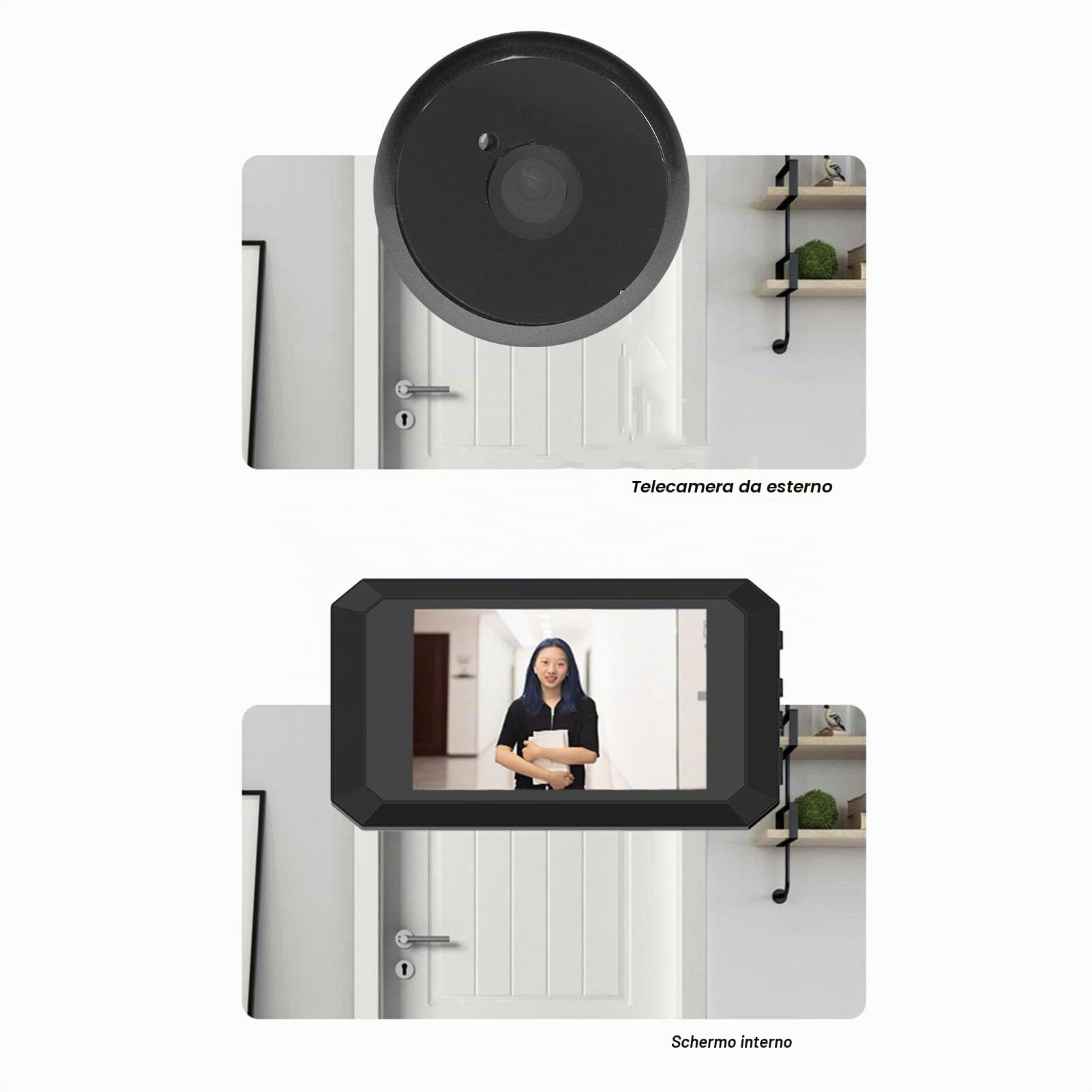 Telecamera Spioncino, Obiettivo 1080P 2MP, Videocitofono, Batteria 1400mAh, Rilevamento Movimento per di Sicurezza Domestica