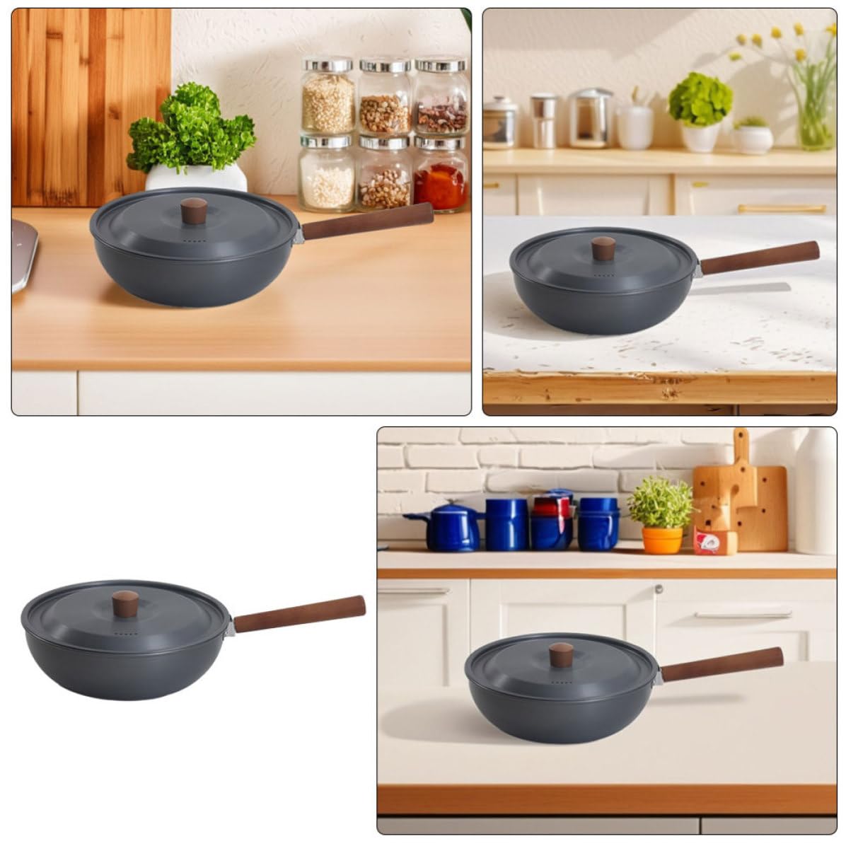 SHINEOFI Poêle de Camping 1 Set Polyvalente en Alliage D'aluminium Poignée Amovible Portable Noir Randonnée Cuisson en Plein Air