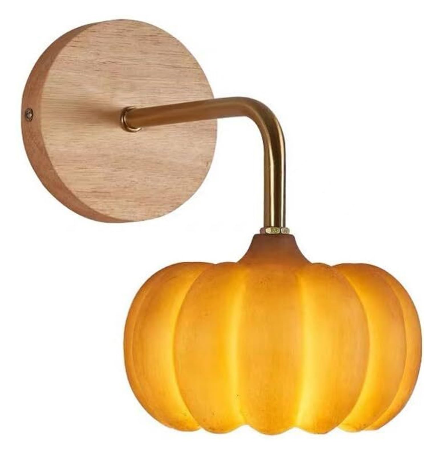 Lampada da parete decorativa versatile Applique da parete in legno Simpatico resina dorata Paralume zucca arancione Lampada da parete rustica vintage for camera da letto Comodino Bagno Soggiorno Cucin