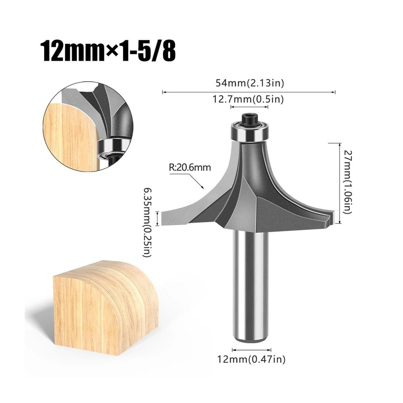 Mèche De Routeur Ronde À Tige De 12mm, Avec Roulement, Fraise En Carbure De Tungstène, Outils For Le Travail Du Bois, 1 Pièce(12x54mm)