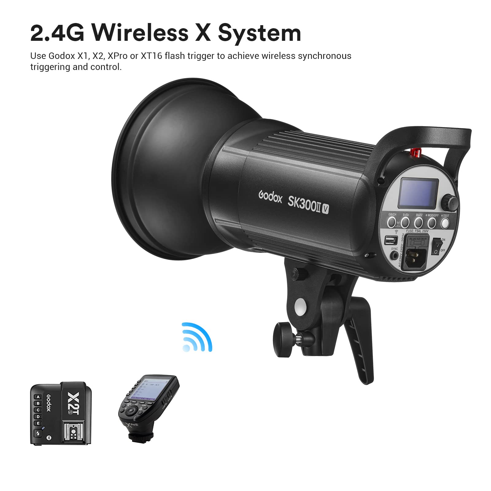 Godox SK300II-V Flash de Studio 300Ws avec COB LED Modeling Lampe 5700K, GN58, Temps de Recyclage 0,1-1,5s, 40 Niveaux, 2.4G Sans Fil, Bowens Mount