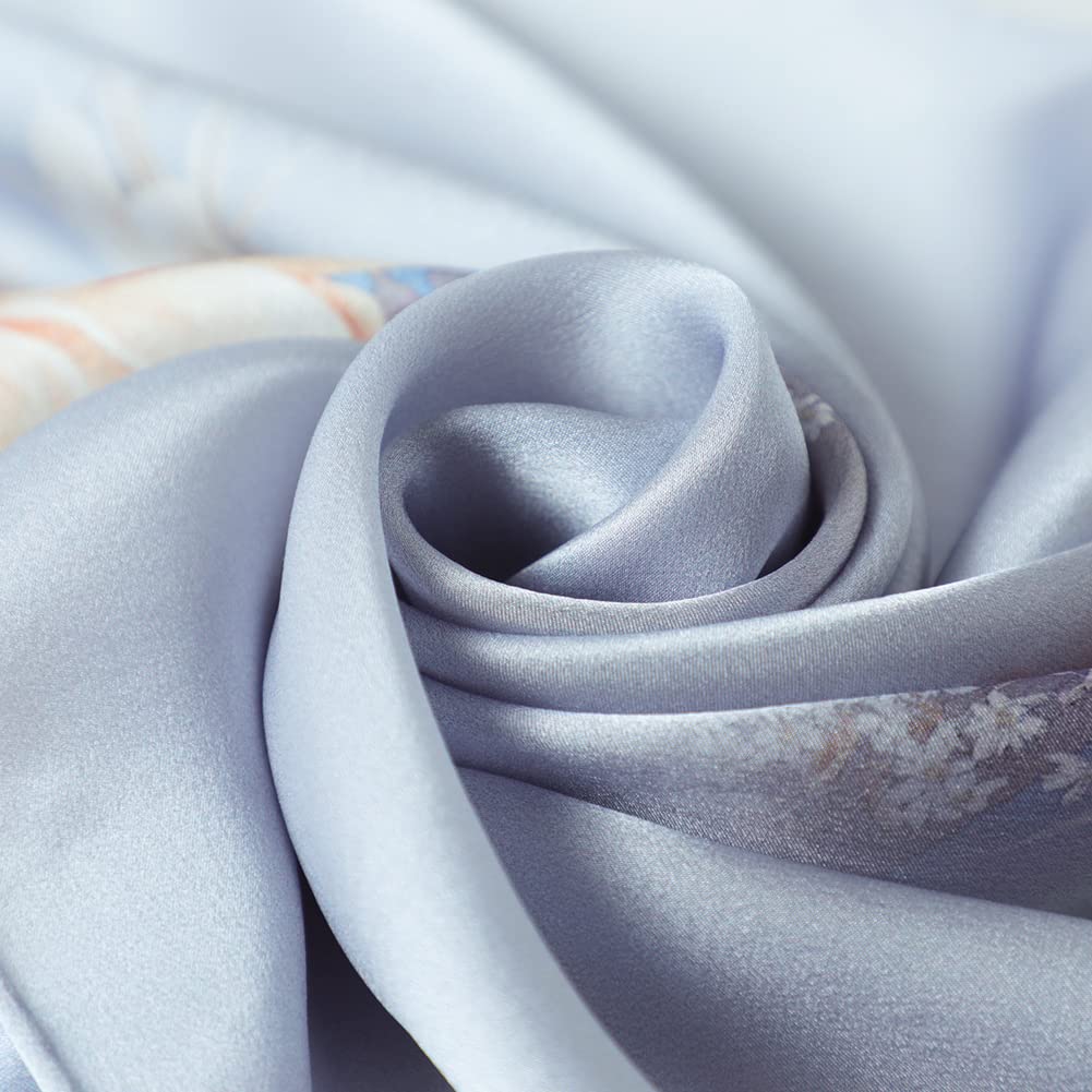 STORY OF SHANGHAI Sciarpa di 100% Seta Charmeuse da Donna Foulard a Raso con Fantasie Orientale, 56x177cm
