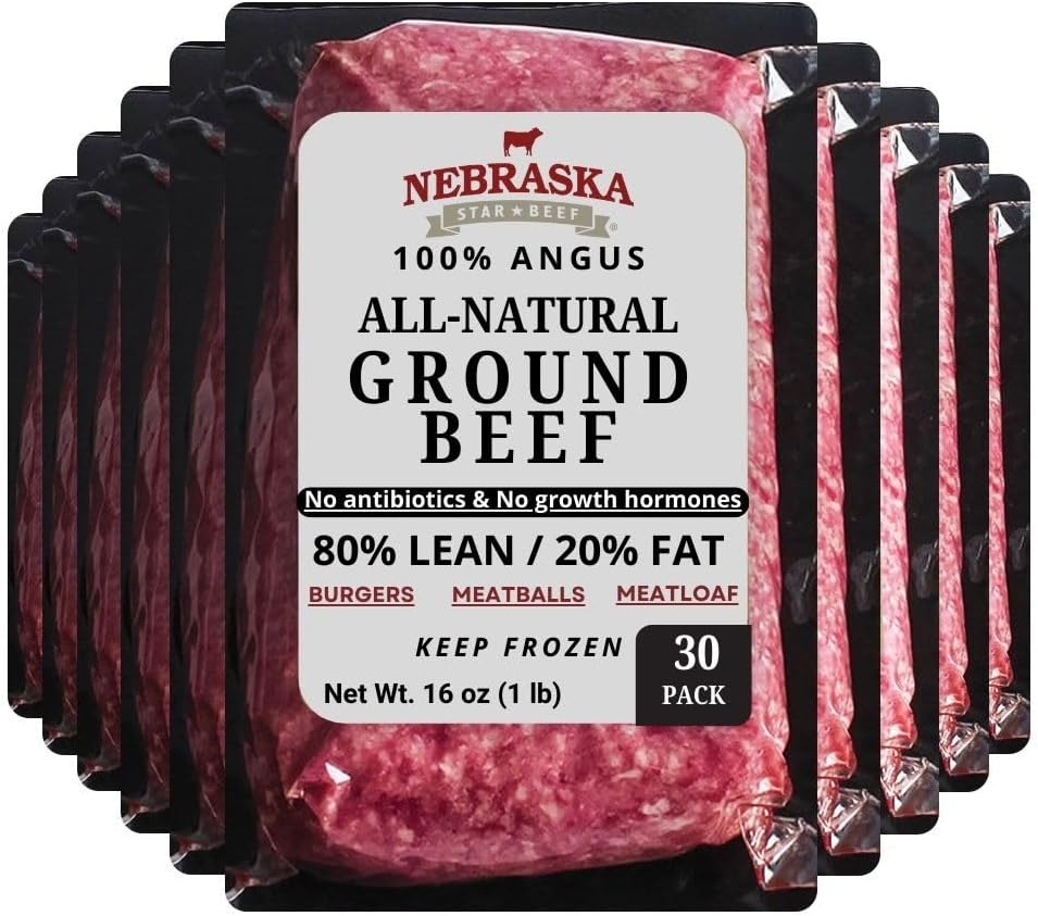 Nebraska Star Beef All Natural Angus 80/20 Ground Beef - 20-1lb Packages- ground beef, frozen hamburger, hamburger patties, frozen burger