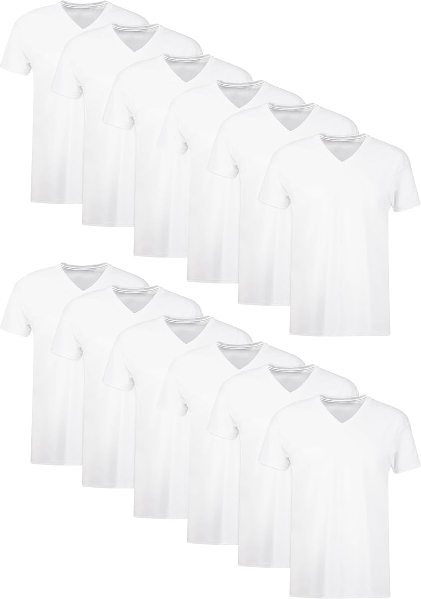 Hanes Mens Undershirt Pack, V-Neck Cotton T-Shirt, Moisture-Wicking Tees for Men, 12-Pack