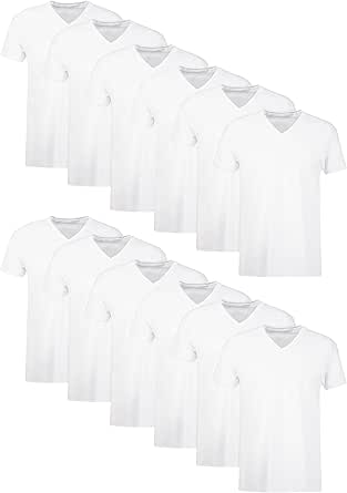 Amazon.com: Hanes Men's V-Neck, Cotton Moisture-Wicking White Tee ...