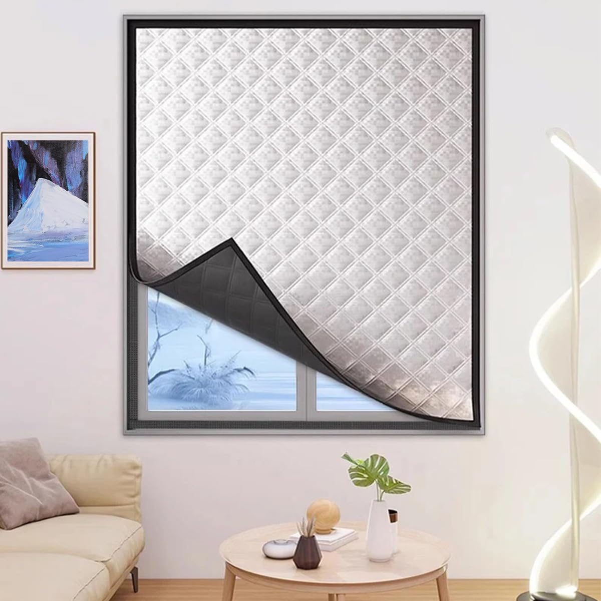 Thermal Insulated Window Cover 35.4x55 Inches Winter Window Insulation Hook and Loop Thickened Heat-Insulating Curtains for Cold Blocker in Home Bedroom, RV and Basement