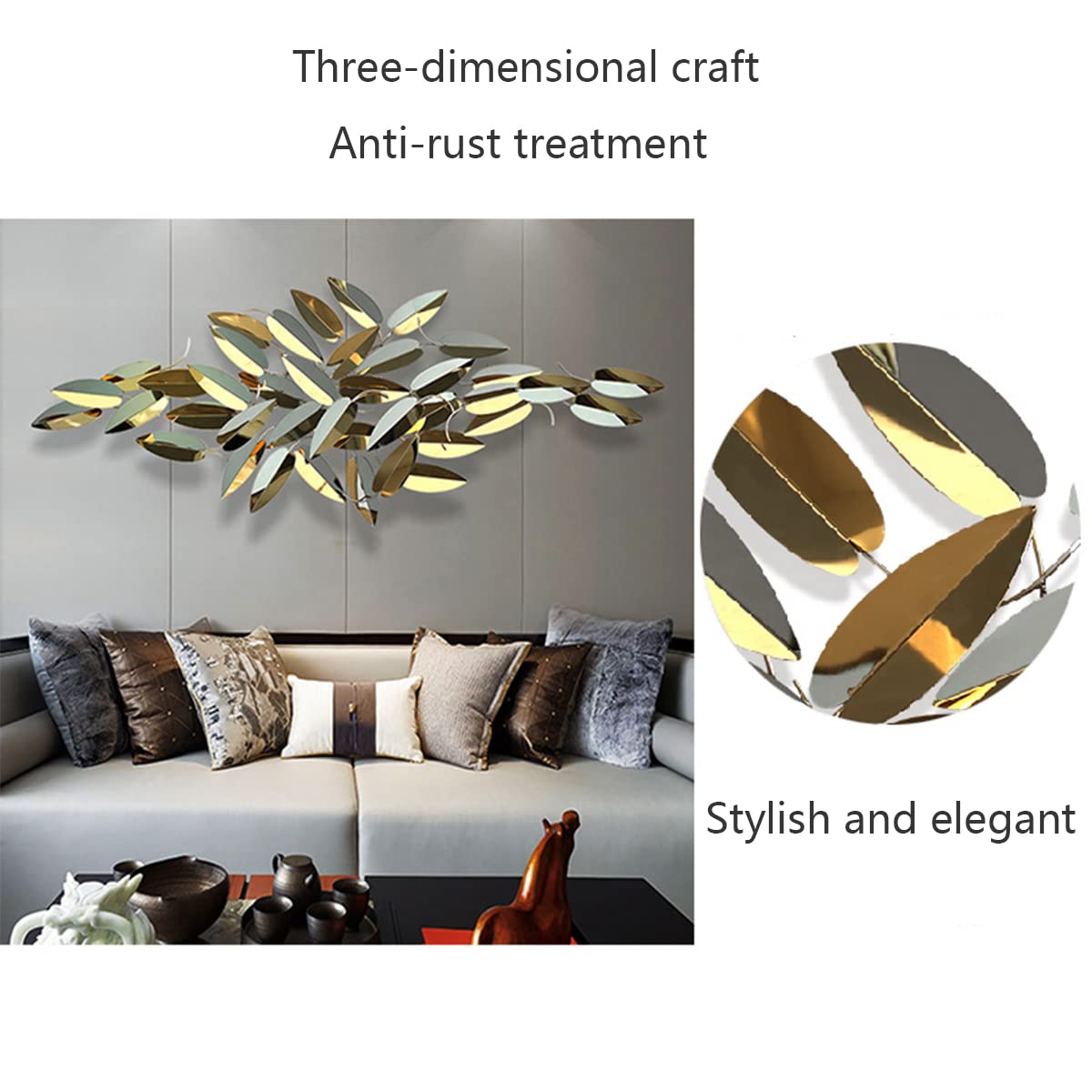 Amazon.co.jp: モダンな壁彫刻メタルリーフウォールアート、シルバーと