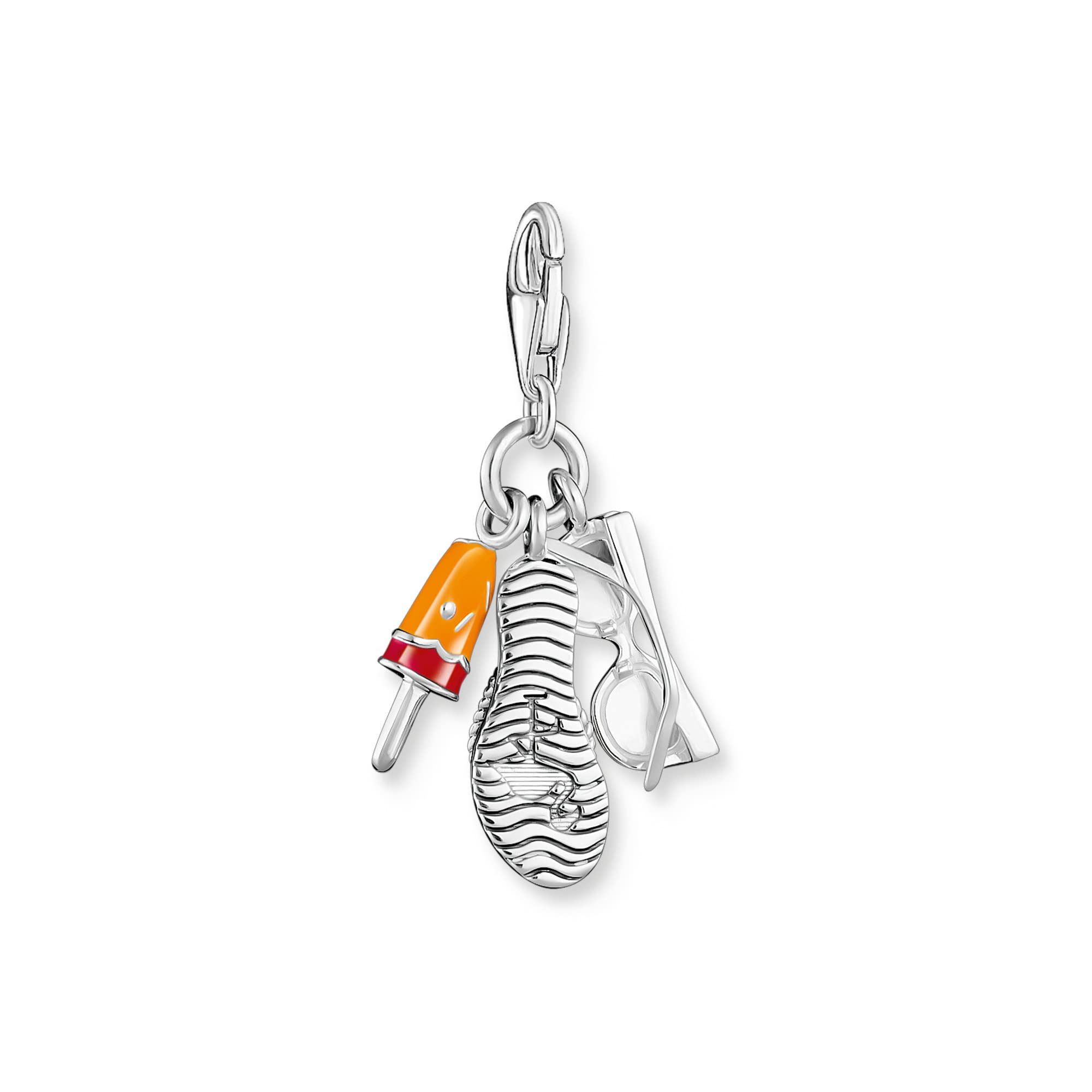 THOMAS SABO Charm-Anhänger Sonnenbrille, Flip-Flop und Eis Silber 925 Sterlingsilber, Geschwärzt, Kaltemail